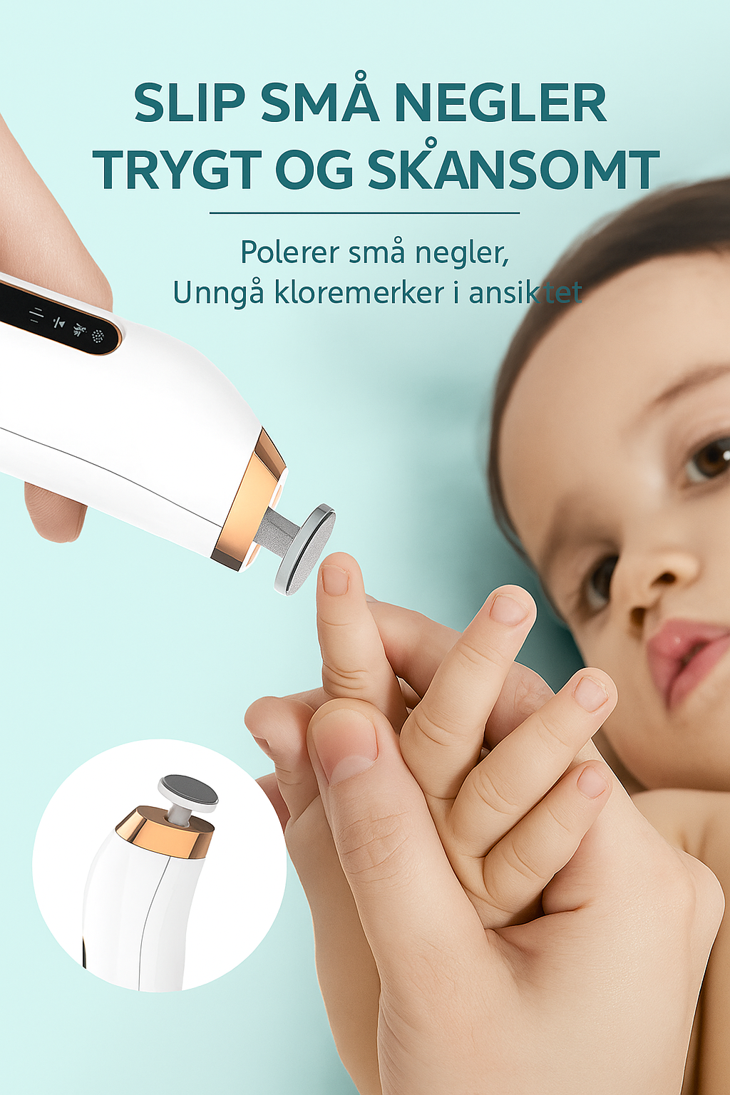 Infografikk: slip små negler trygt og skånsomt – polerer negler og forhindrer kloremerker i ansiktet