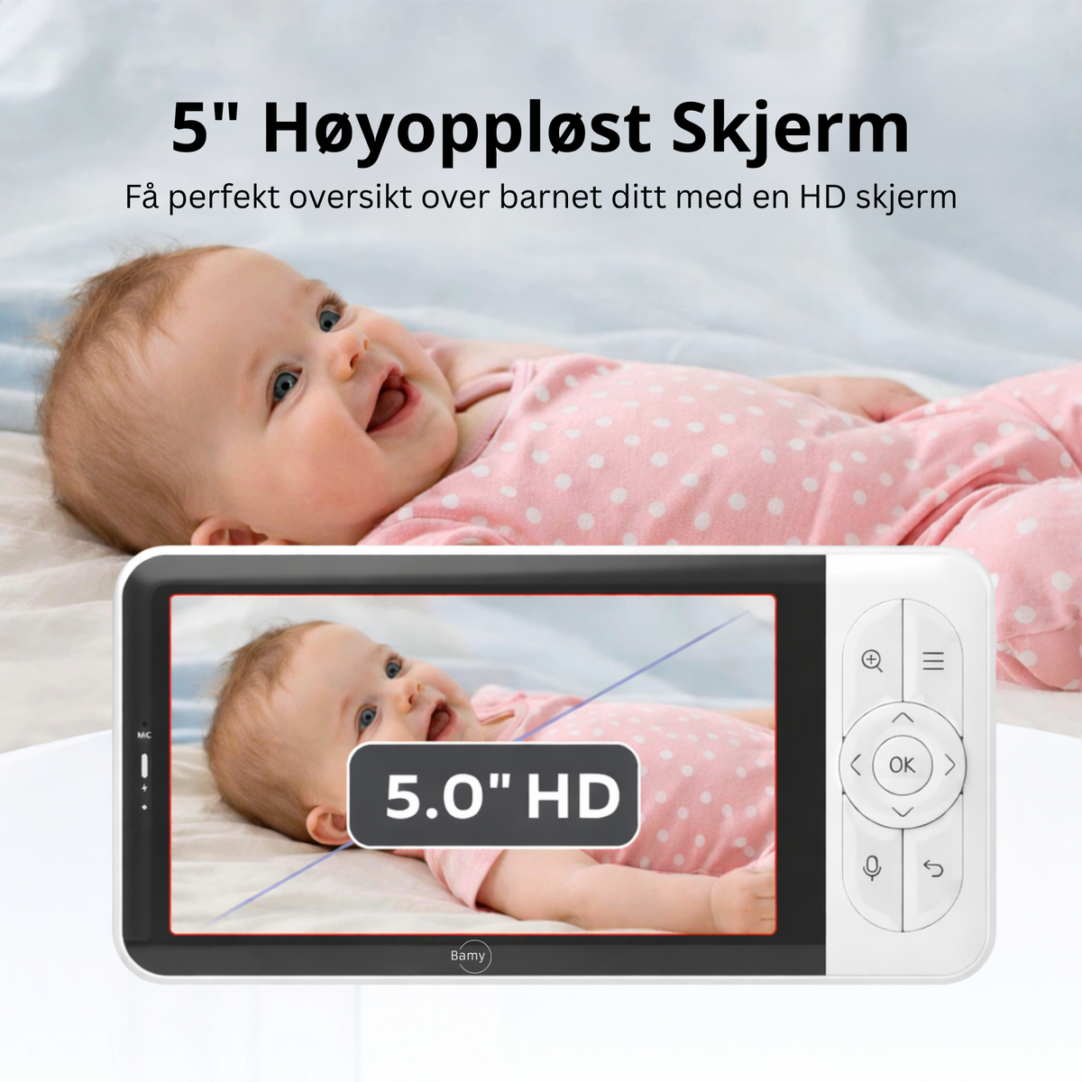 Infografikk: 5 tommers høyoppløst HD-skjerm gir perfekt oversikt over barnet